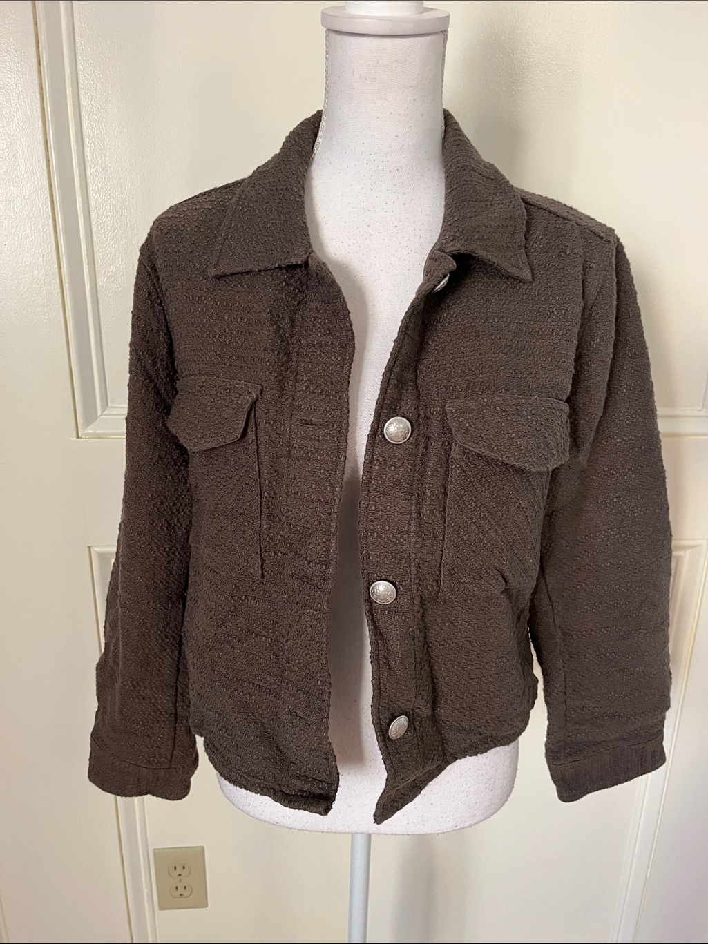 Express Brown/Olive Textured Button-Front Jacket